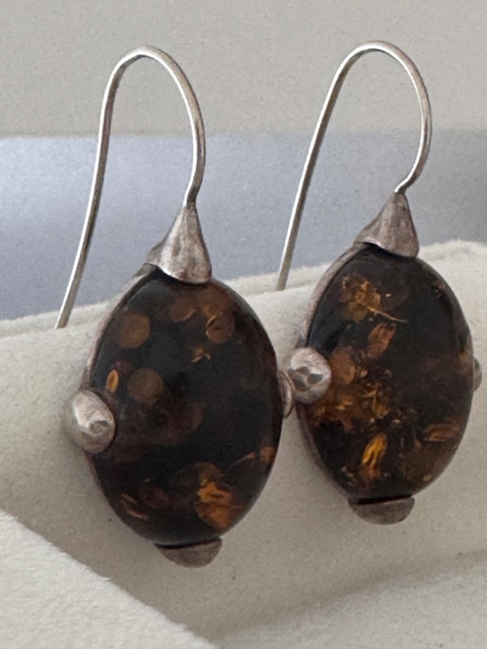 Vintage Baltic Amber Earrings 925 Sterling Silver Drop Honey Color